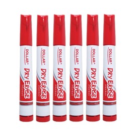 DOLLAR HLB2 Dry Erase Whiteboard Marker Pens, RED, Bullet Tip (2.0mm), Pack of 6, Dry Wipe Broad Markers, School Office Business Hospital Everyday Use