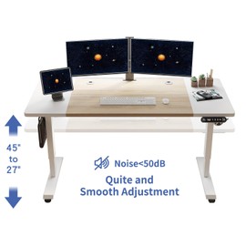 Electric Standing Desk,55 x 24 Inches Height Adjustable Stand Up Table, Ergonomic Sit Stand Desk Workstation with Splice Board, White Frame/White and Oak Top