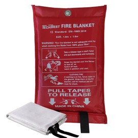 TechBest Fire Blanket Kitchen Fire Blanket - 1m x 1m Fibreglass DIN EN 1869:2019 Fire Blanket for Car School Fireplace BBQ Office Garage Welding Warehouse 1 Pack