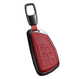 for Key Fob Cover Leather Car 2021-2024 Suburban Tahoe Yukon Denali Sierra Silverado Buick Envision Avenir 6 Buttons (red)