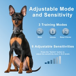 Dog Barking Collar, Bark Collar for Small Dogs, IP67 Waterproof Rechargeable Smart Collar, Anti Bark Collar Without Electric Shock with 6 Sensitivity Levels and 3 Adjustable Modes.