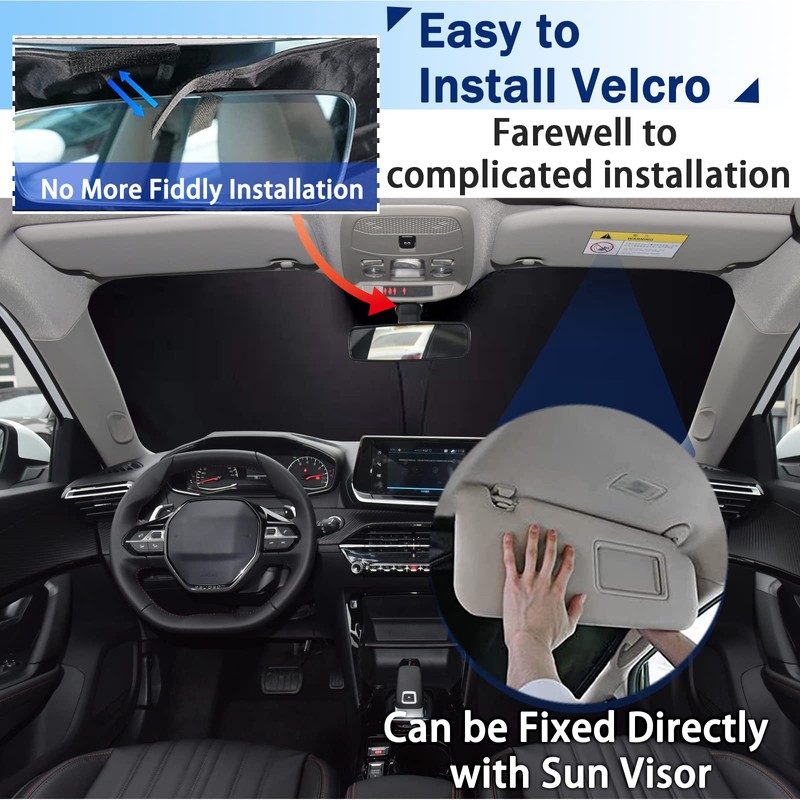 SHAOHAO Peugeot 2008 e-2008 2014-2019 Sun Visor Silver Coated Fabric