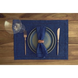 Solino Home Linen Placemats Set of 4 – Royal Blue Placemats 14 x 19 Inch – Milan Hemstitch Tablemats for Fall, Thanksgiving, Christmas – Machine Washable and Handcrafted from 100% Pure Linen