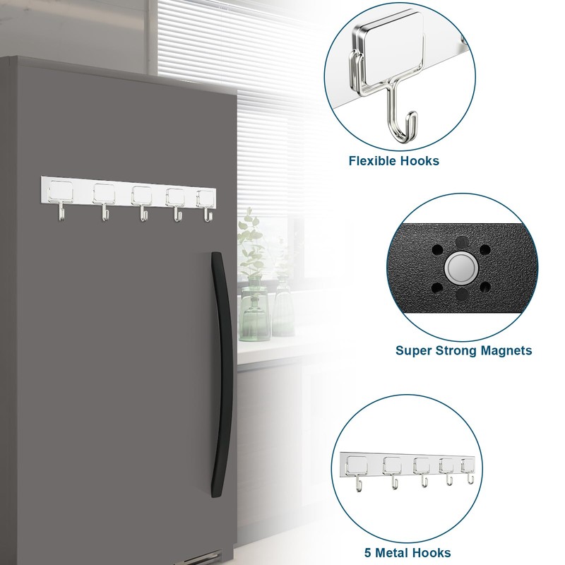 ZDDGNN Magnetic Hook with 5 Hooks for Kitchen, Living Room,