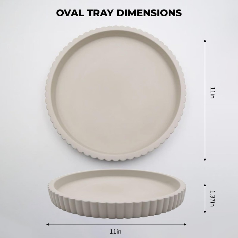 11" Concrete Coffee Table Tray, Cream Round Decorative Tray for