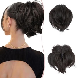 SEGO Hairpiece with Clip Ponytail Extension Bun Hair Scrunchie Hair Ponytail Braid Hair Extension Hair Piece Hair Piece Hair with Bendable Metal Wire Dark Brown