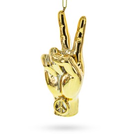 Golden Peace Hand Sign Blown Glass Christmas Ornament