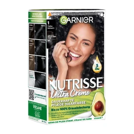 Garnier Nutrisse Permanent Care Hair Colour with Nourishing Fruit Oils, Colouration with 8 Weeks Hold, Ultra Cream Tint, 10 Liquorice