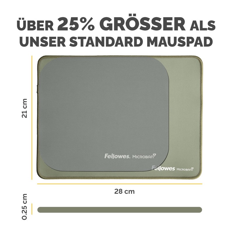 Fellowes Breyta Extra Großes Ergonomisches Mauspad Salbeigrün – rutschfeste Gummibasis,