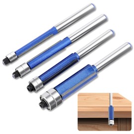 4 Pcs Flush Trim Router Bit Set, 1/4" Shank, Top Bearing, Includes 5/16", 3/8", 1/2" Diameters – High-Value Router Bits for DIY and Professional Woodworking