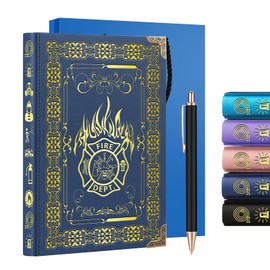 Dark Blue A5 Firefighter Gifts for Men Faux Leather Vintage Notebook Firefighter Graduation Gifts Firefighters Prayer Gifts,200 Pages 120 Gsm Thick Ruled Paper With Pen,Firefighters Gifts for Brother Friends (Firefighter Dark Blue)