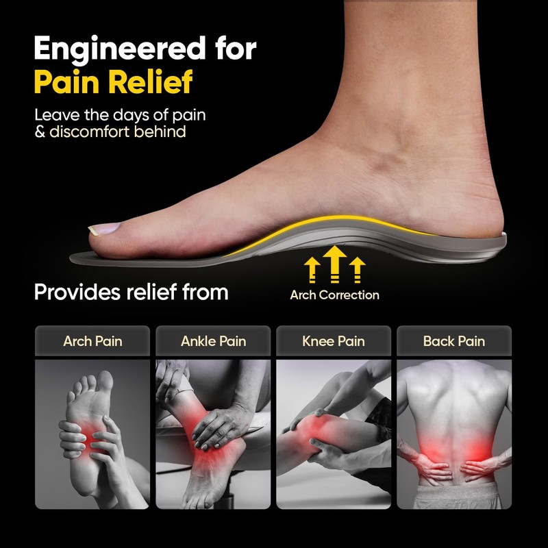 Frido Arch Support Rigid Insole for Flat Feet, Relieves Feet