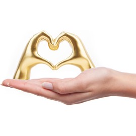 Small Heart Hands Sculpture Decor for Living Room Bedroom Bookshelf Coffe Table and Office Display, Love Finger Statue Modern Aesthetic Home Decor, Unique Gifts for Wedding Christmas Birthday (Gold)