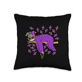 Jester Sloth Masquerade Mask Sleeping Mardi Gras Carnival Throw Pillow