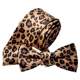 TopTie Unisex Leopard Print Tie & Bow Tie Set, brown