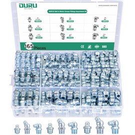 OURU Grease Fittings Assortment, 165PCS Metric Zerk Grease Fittings NPT M6 M8 M10, Straight 45 90 Degree Grease Nipple for Grease Gun