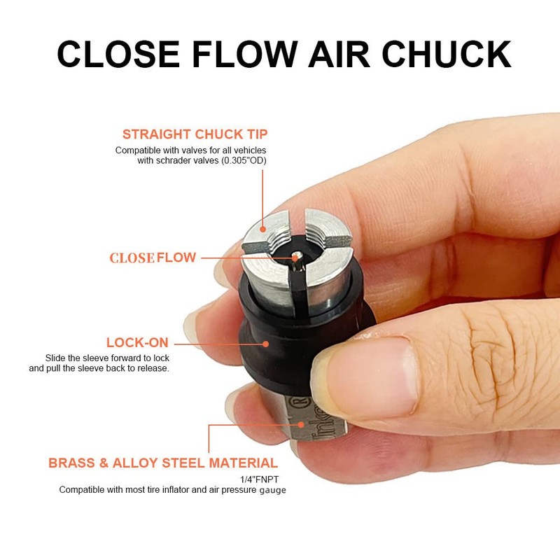 JINKEY Lock On Air Chuck for Schrader Valve, 1/4" FNPT