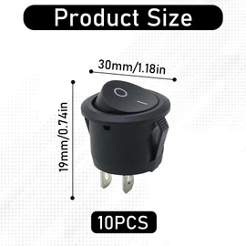 Pack of 10 Toggle Switches 12 V On/Off Switch 2 Pin Rocker Switch Mini Switch Micro Switch Car for Lamp Switch Switch Button Black Rocker Round Installation Car Boat Household Appliances