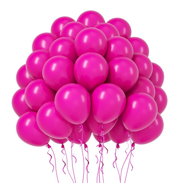 80pcs Hot Pink Balloons 12inch,Bright Pink Latex Balloons for Birthday Bridal Shower Wedding Bachelorette Party Decorations (with Hot Pink Ribbon)