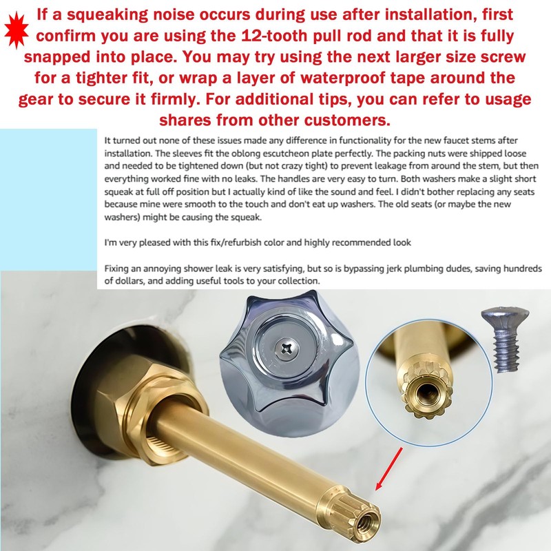 3 Piece Shower Knob Replacement Set,12 Tooth Broach Stem,Replacement Compatible