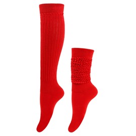DOOVID Womens Slouch Socks Knee High Socks for Women Cotton Long Scrunch Sock Boot Socks Pure Red, Pure Red, One Size