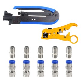 ALMOCN Coaxial Compression Tool Kit Coax Cable Crimper Tool Adjustable RG6 RG59 RG11 75-5 75-7 Coaxial Cable Stripper with 10PCS RG6 F Type Connector + 5PCS RG6 Coax Cable Extender