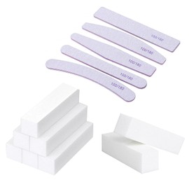 SYEYCW Pack of 13 White Buffer Sanding Blocks and Professional Nail File, 8 Pieces Buffer Sanding Blocks, Polishing Blocks, 5 Pieces 100/180 Grit Nail Files for Gel Nails, for Manicure, Pedicure, Pets