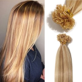 TESS Bonding Extensions Real Hair 1 g 100% Remy Hair Extensions 50 Strands Keratin Human Hair Extensions 50 g / 40 cm (#12/613 Light Brown/Light Blonde)