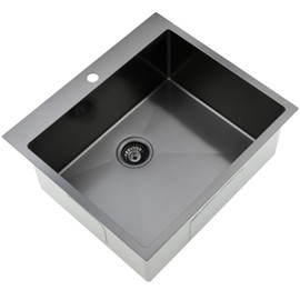 Comllen 25 x 22 Inch Drop In Black Kitchen Sink,Topmount 16 Gauge Stainless Steel Black Kitchen Sinks, 9 Inch Deep Utility RV Sink with Dish Grid and Basket Strainer