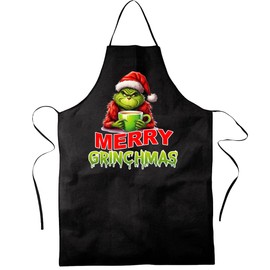 Print Deluxe Grinch Funny Printed Apron | Grinchmas | Chef | Cooking Apron, Bib Apron, Kitchen Apron, BBQ Apron, Party Apron | Gift, Apron, black