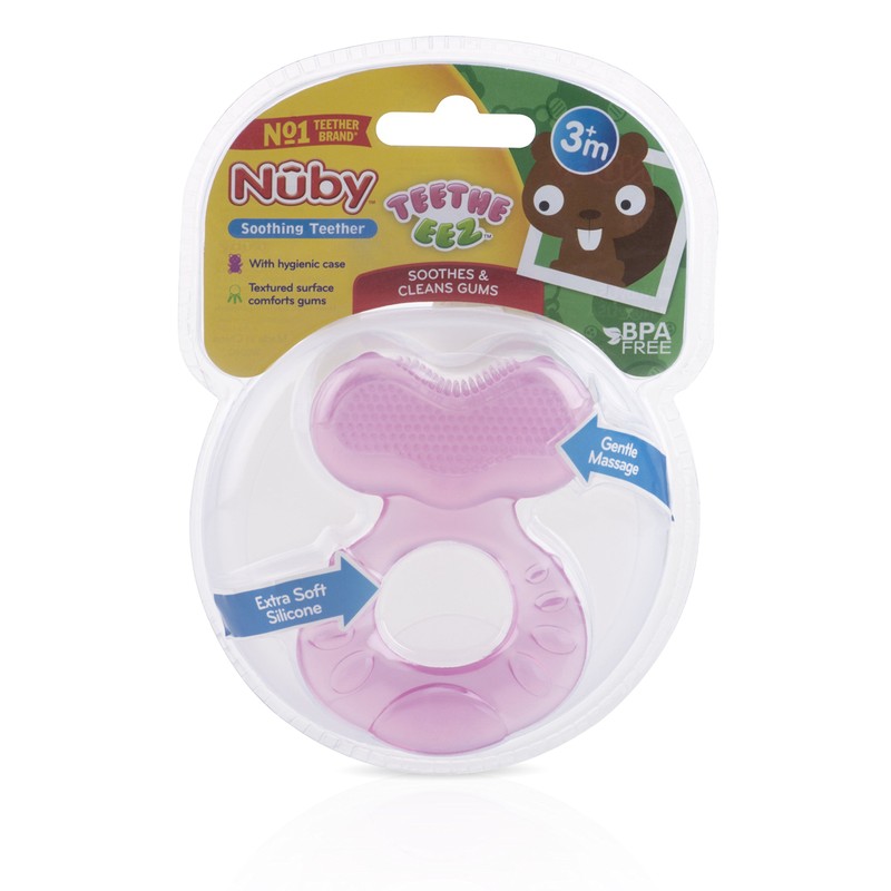 Nuby Silicone Teethe-EZ Teether with Bristles Pink
