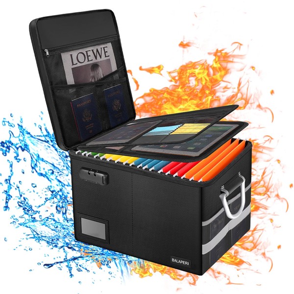 BALAPERI Fireproof Document Box with Lock, Portable File Box with