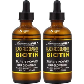 Jamaican Wild Black Rice Bran Oil Biotin Super Power Hair Growth Oil 4oz (Pack of 2)