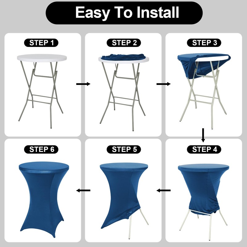 FestiCorp Spandex Blue Table Cover, Cocktail Fitted Tablecloths, Round Highboy