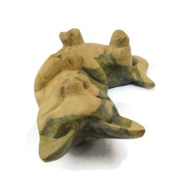 Brave Wings Hand Carved Wooden Cat ~ Cat Playing Ball 15cm Long ~ Ornament Sculpture Figurine Statue Unique Table Decoration Home Decor ~ 5010