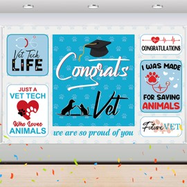 Congrats Vet Backdrop Banner - Doctor Grad Graduation Party Background - Med School Veterinarian Graduation Party Photography Background Decoration - 6 x 4 Feet