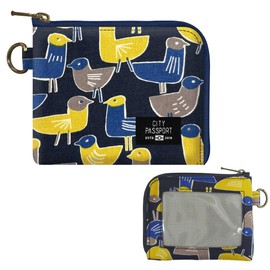 CITYPASSPORT Wallet Small Pass Case Coin Case Simple Bird Pattern Navy Navy Blue Thin (Made in Japan Small Travel Sub Wallet Stylish Commuter Pass), navy
