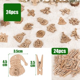 BHGT 1-24 Advent Calendar Numbers Wooden with 24 Pieces Wooden Pegs Jute String Wooden Numbers Pendant Christmas Decoration DIY Decoration for Christmas Tree Advent Calendar for Crafts (Style D)
