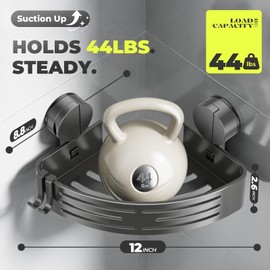 BREIS Corner Shower Caddy Suction Cup, No Drill Corner Shower Shelves, Removable Waterproof Rustproof Bathroom Corner Organizer Storage Rack, Suction Cup Shower Organizer with Hooks, Bathroom Decor