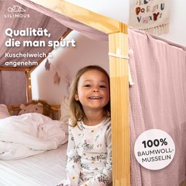 lilimaus House Bed Canopy [in 12 Colours] Bed Canopy House Bed Made of 100% Cotton Muslin - Fabric Canopy for House Bed Decoration Girls and Boys - Canopy for House Bed Children - Bed Curtain Children's Bed