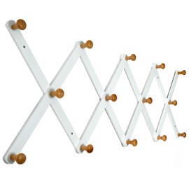 SKOLOO Wooden Wall Hat Rack, Large Accordion Wall Hanger, Modern, Expandable Coat Rack Wall Mounted, Solid Wood Wall Hat Hanger, 14 Peg, Natural & White
