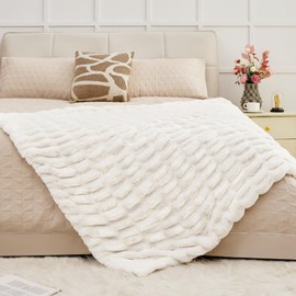 Tejoe Ultra-Soft Faux Fur Throw Blanket 50"x60",Cosy Fuzzy & Plush Delight Blanket for Couch & Bed, Warm Fluffy Thick Blanket for Sofa Bedroom Living Room Home Decor - Beige