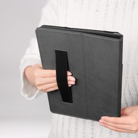 DUEDUE Case for TABWEE W90 11 inch Android Tablet with Hand Strap, Premium Leather Slim Stand Protective Tablet Cover, Hard Back Shell Smart Case for TABWEE W90, Black