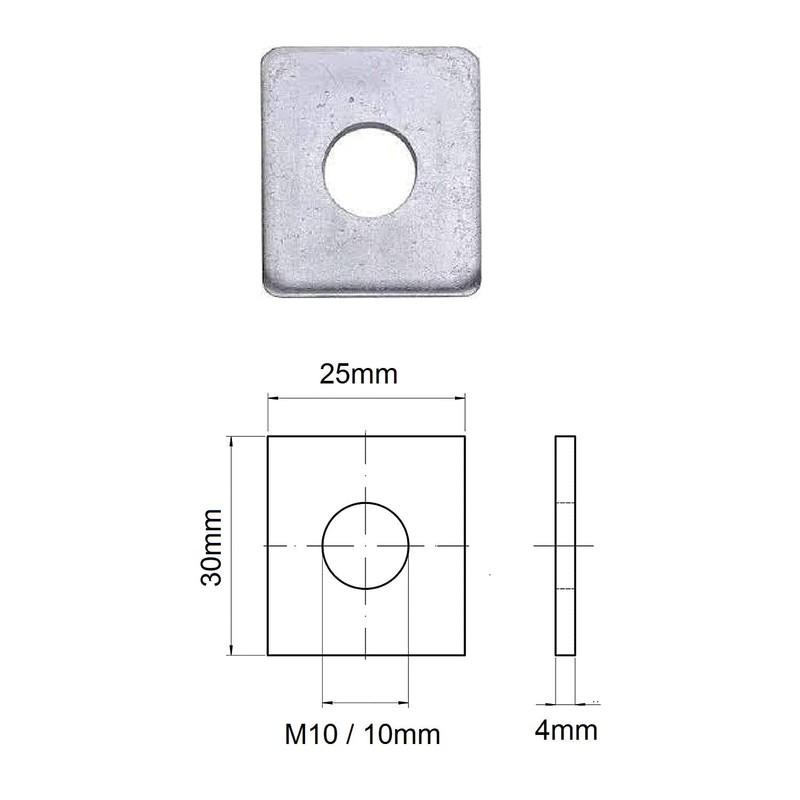 TERF M10 (10mm) Rectangular Plate Washer - Alloy Steel, Zinc,