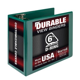 Samsill Durable 6 Inch Binder, Made in The USA, Locking D Ring Binder, Customizable Clear View Cover, Green, Holds 1225 Pages