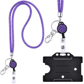 Crystal Lanyard Purple with ID Card and ID Card Holder Black Necklace Lanyard with Glittering Rhinestones Lanyard