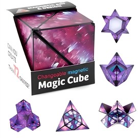 Magic Cube The Shape Shifting Box Magnetic Puzzle Box STEM/STEAM 3D Magnetic Magic Cube Box Fidget Toy Transforms Into Over 70 Shapes Anti-Stress Puzzles,Brain-Teaser Magnet Toy (Purple Nebula)