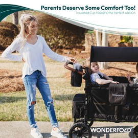 WONDERFOLD WONDERFOLD Parent Console Stroller Organizer with 4 Insulated Cup Holders, Hook and Loop Closure Handle Attachment, 2 Storage Pockets, and Removable Shoulder Strap for Easy Transport, Volcanic Black