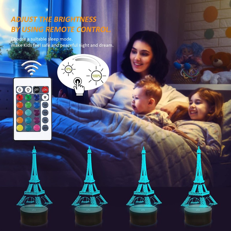 FULLOSUN Eiffel Tower Nightlight 3D Illusion Lamp Visual Bedroom Decoration