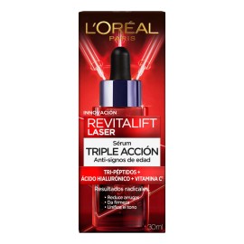 L'Oreal Paris Revitalift Laser Sérum Rostro Triple Acción Anti-Edad,Corrige Arrugas, Da Firmeza, Luminosidad y Unifica el Tono, Con Tecnología Tri-Péptidos y Vitamina C, 30ml.